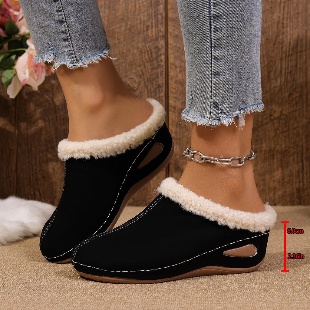 Fleece Trim Wedge Clog Slippers