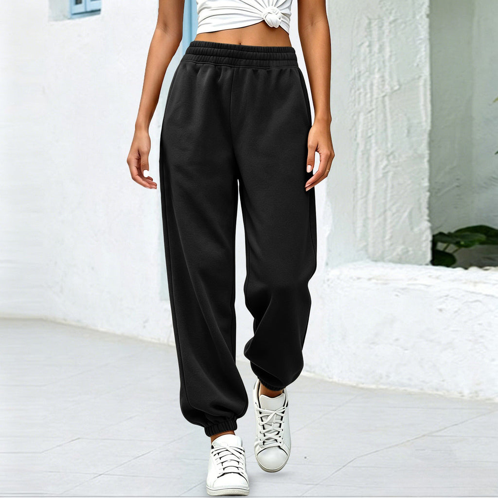 Fleece Baggy Cuffed Workout Jogger Sweatpants - Black