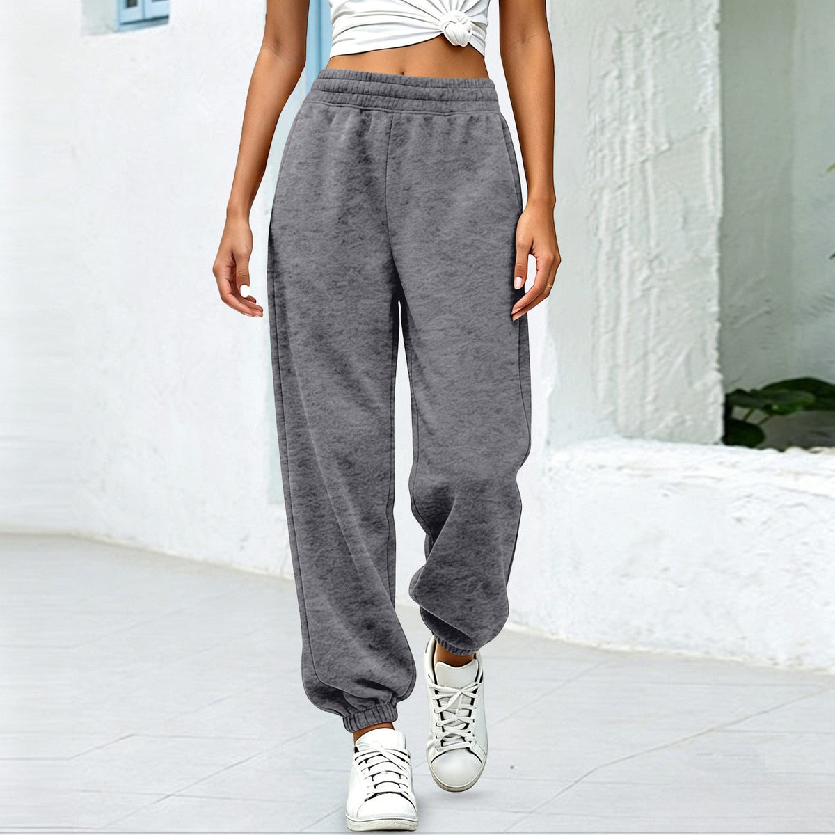 Fleece Baggy Cuffed Workout Jogger Sweatpants - Charcoal