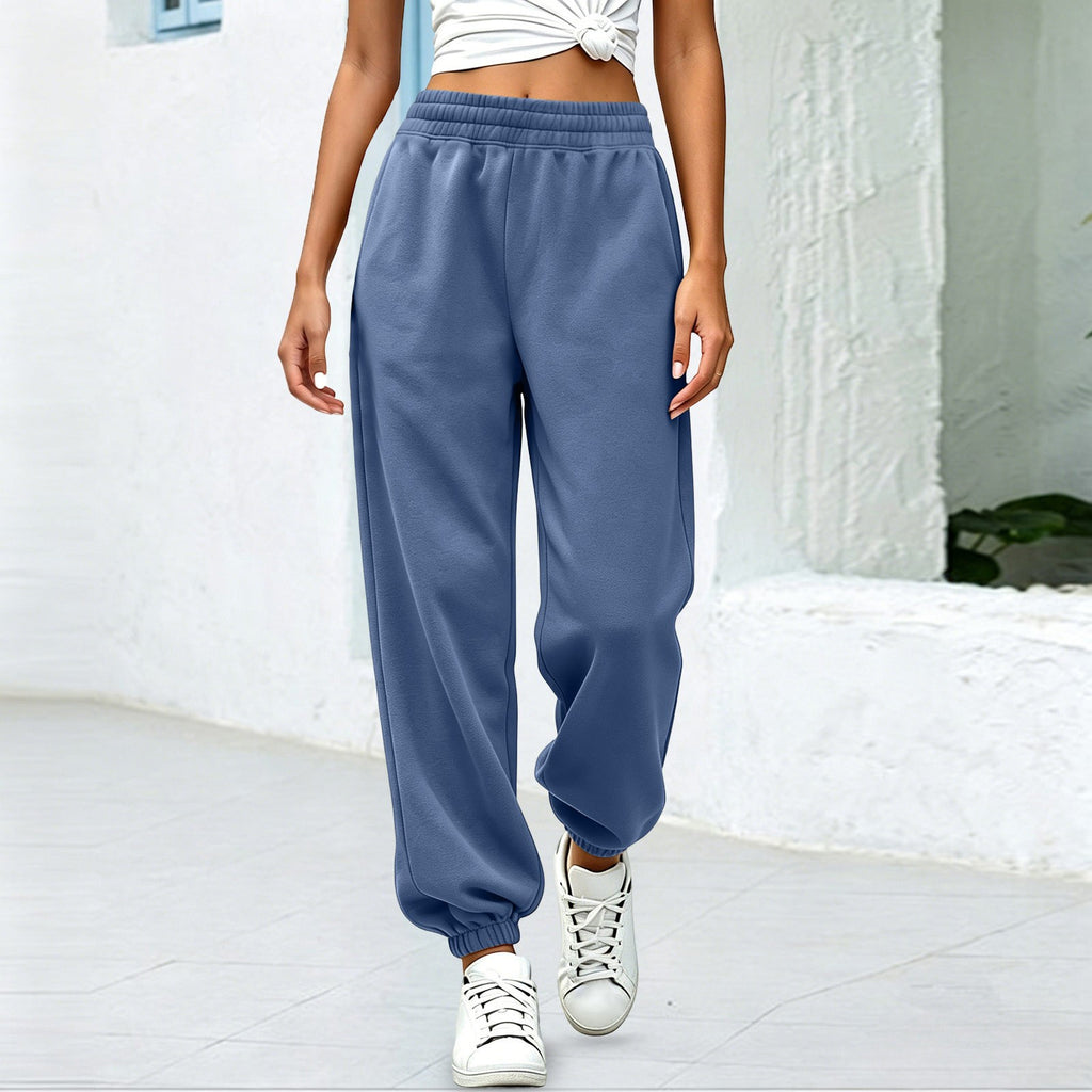 Fleece Baggy Cuffed Workout Jogger Sweatpants - Dusty Blue