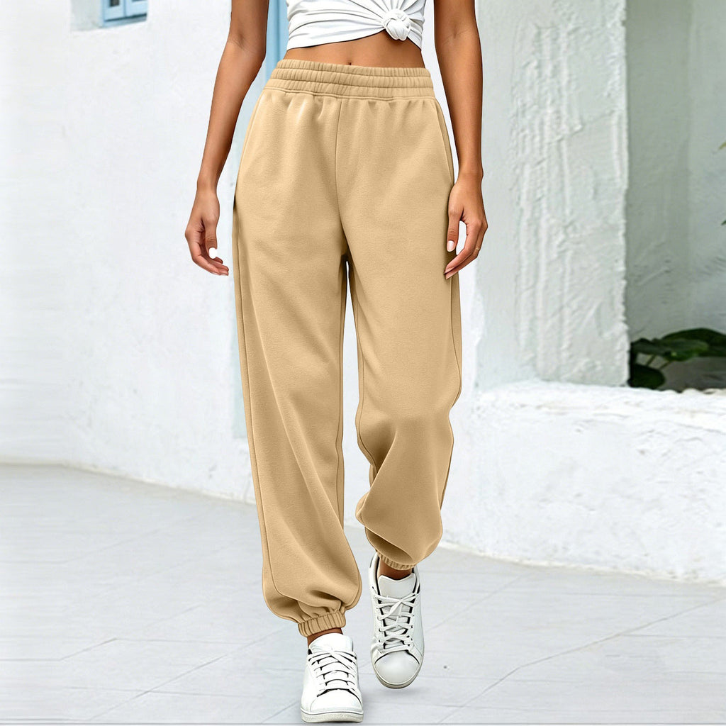 Fleece Baggy Cuffed Workout Jogger Sweatpants - Khaki