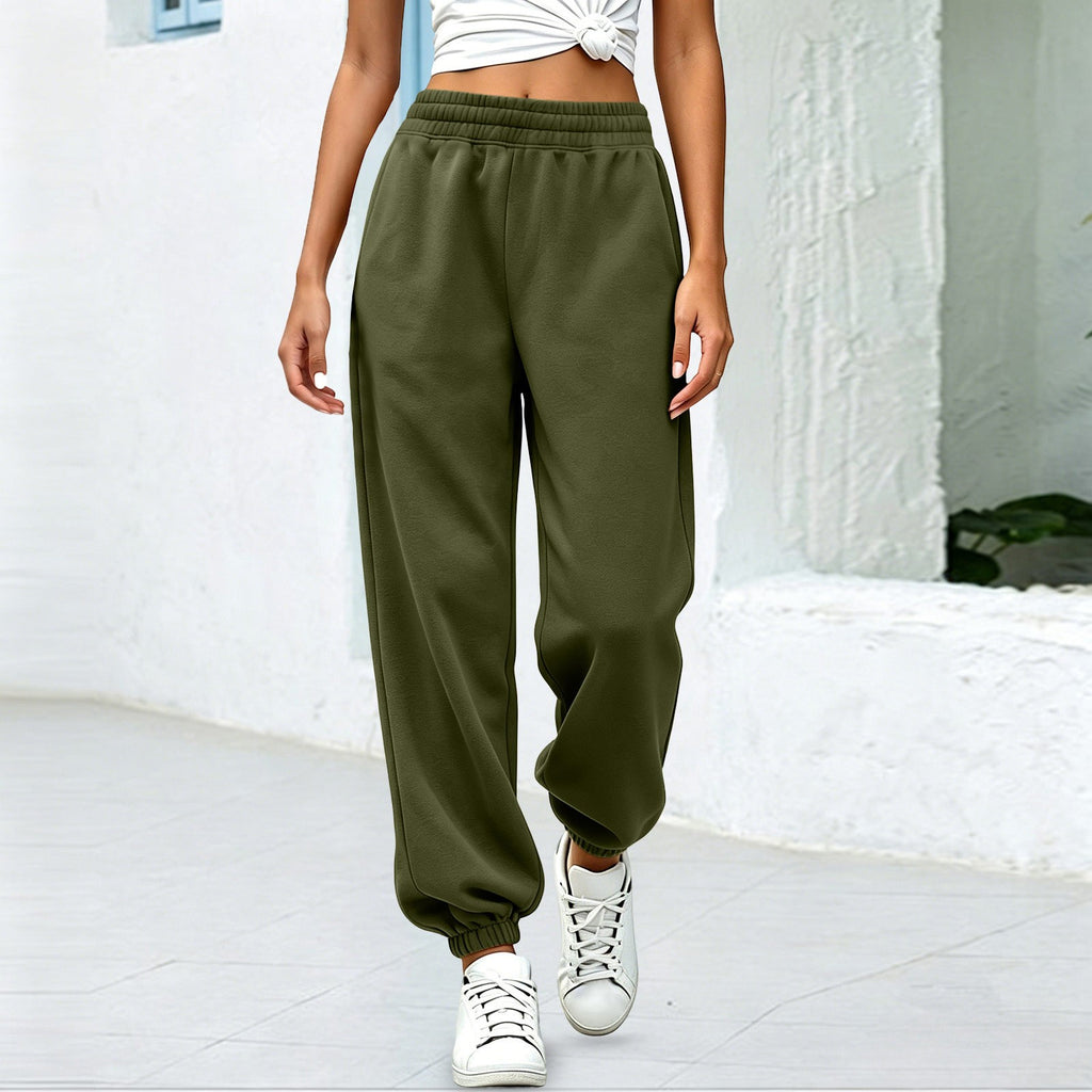 Fleece Baggy Cuffed Workout Jogger Sweatpants - Olive