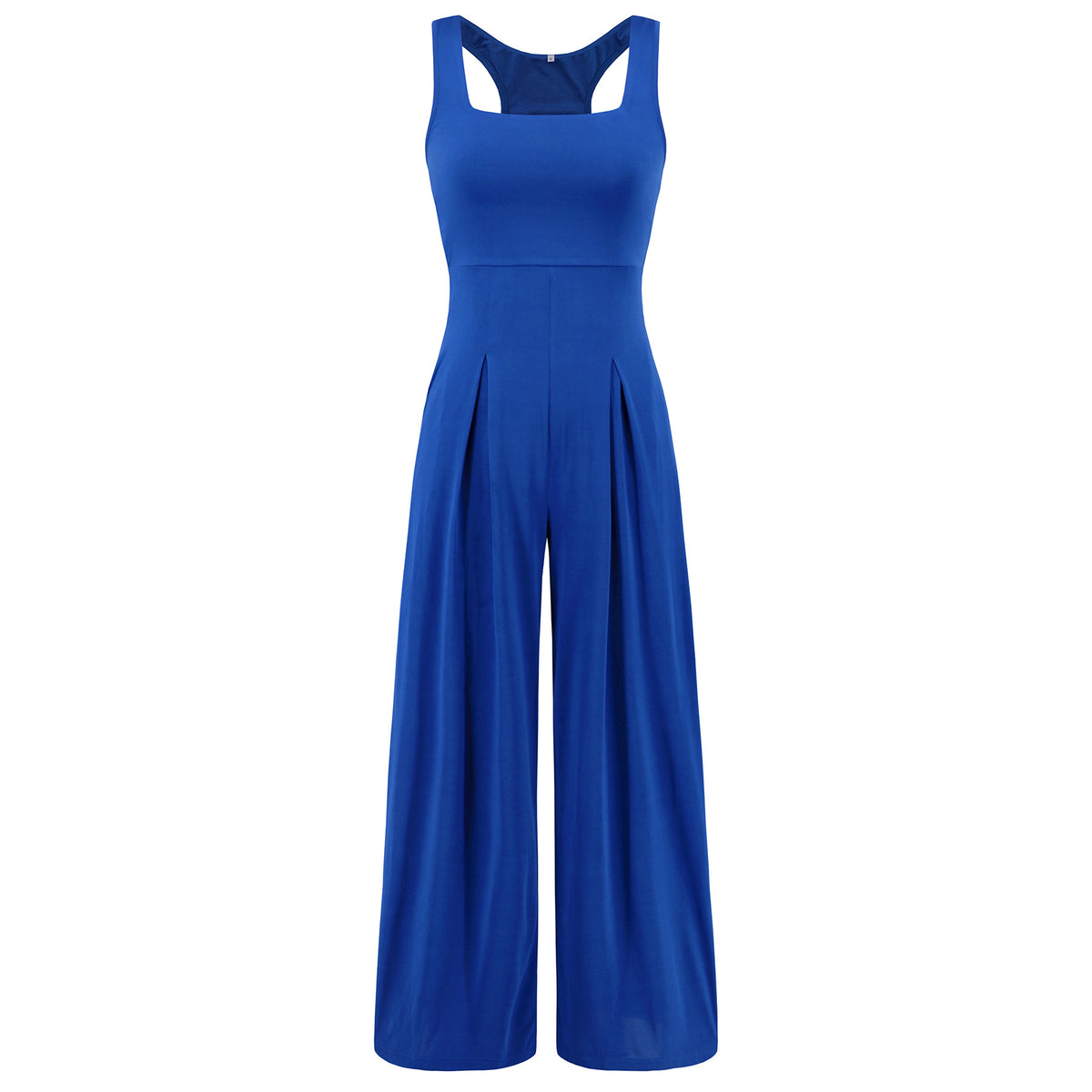 Pleated Wide Leg Jumpsuit With Pockets - Blue