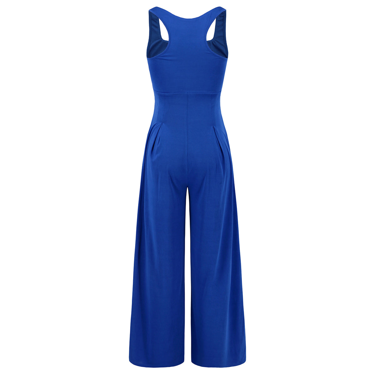 Pleated Wide Leg Jumpsuit With Pockets - Blue - 1