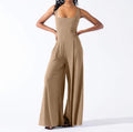Pleated Wide Leg Jumpsuit With Pockets - Khaki