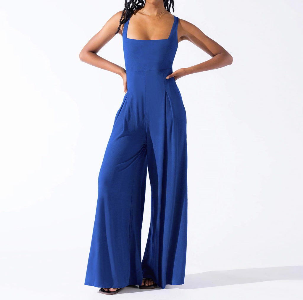 Pleated Wide Leg Jumpsuit With Pockets