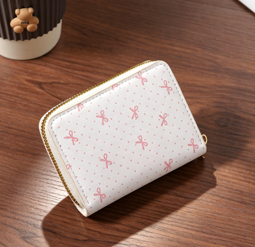 Accordion Card Holder Zip Around Coin Purse - Beige