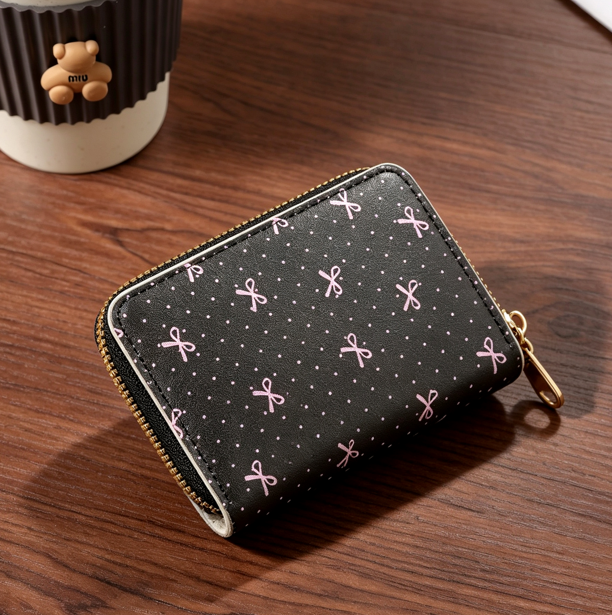 Accordion Card Holder Zip Around Coin Purse - Black