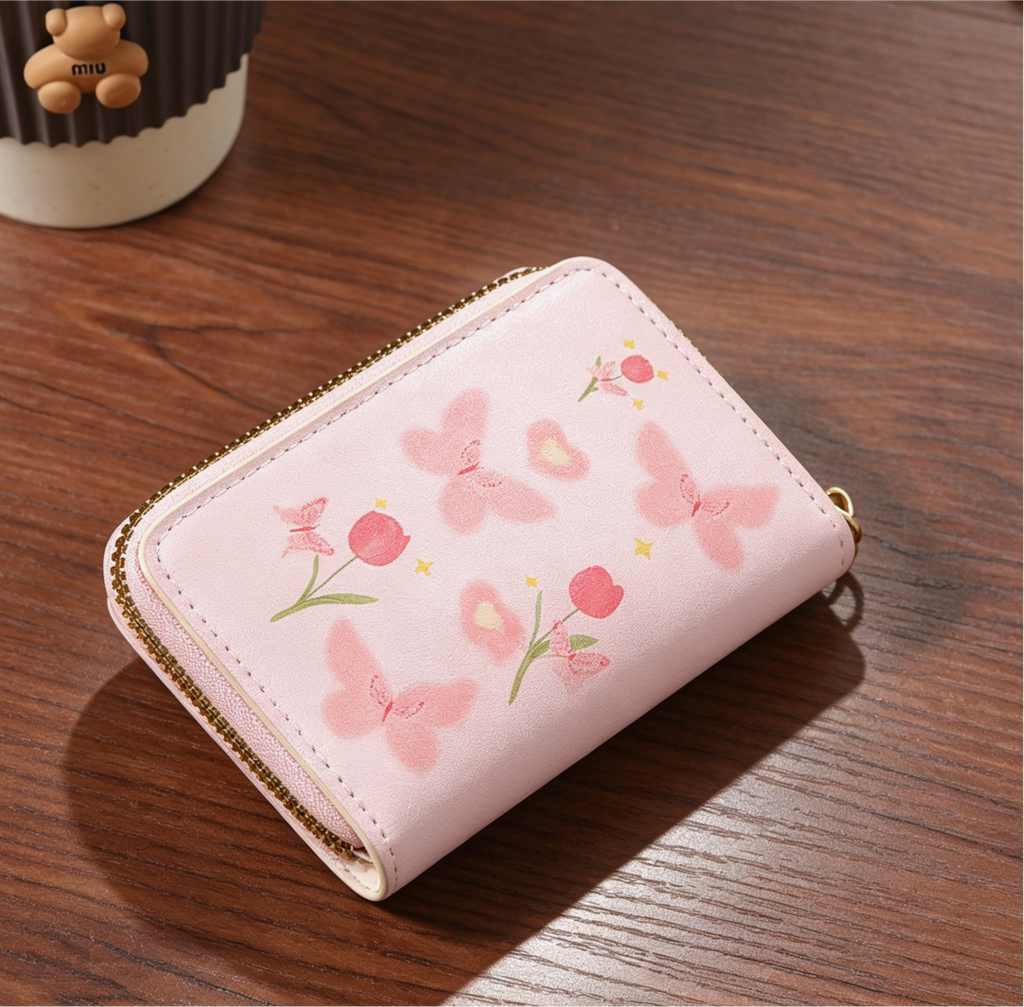 Accordion Card Holder Zip Around Coin Purse - DPink