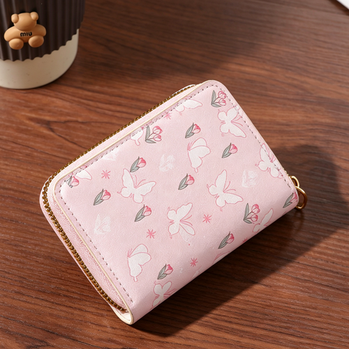 Accordion Card Holder Zip Around Coin Purse - Pink