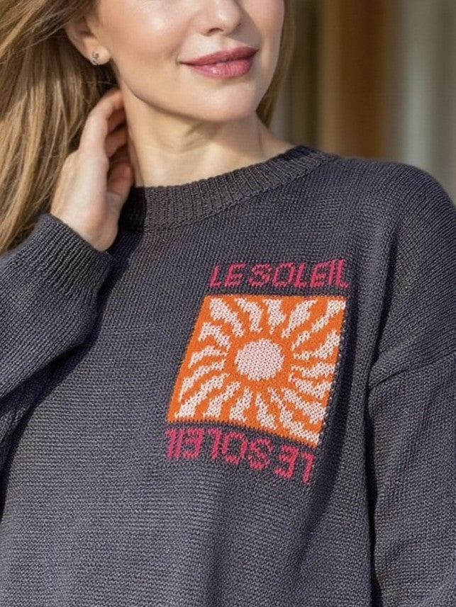 Retro Sunburst Graphic Knit Sweater - Dark - 1