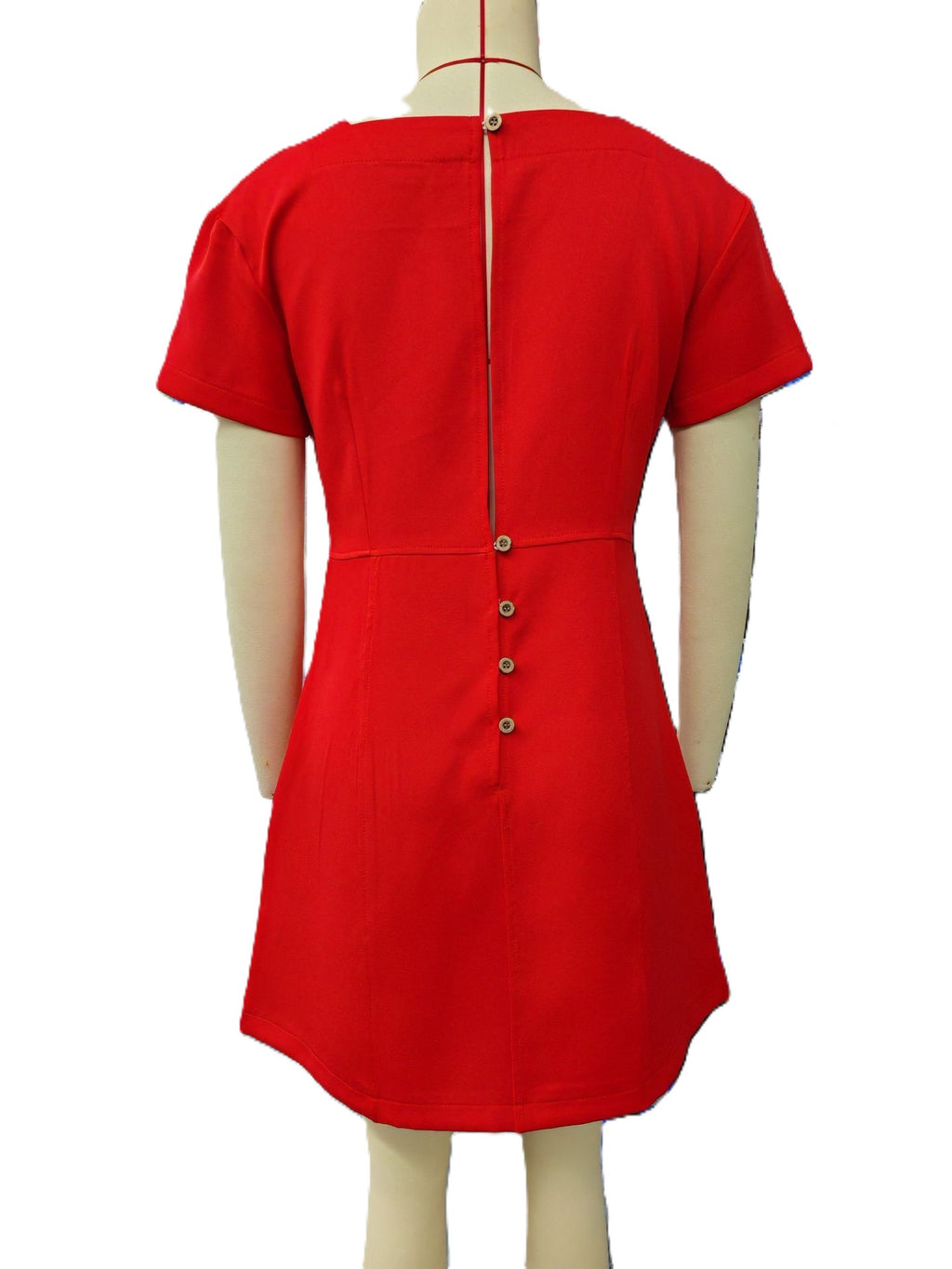 Square Neck Flutter Sleeve Skater Dress - Red - 1