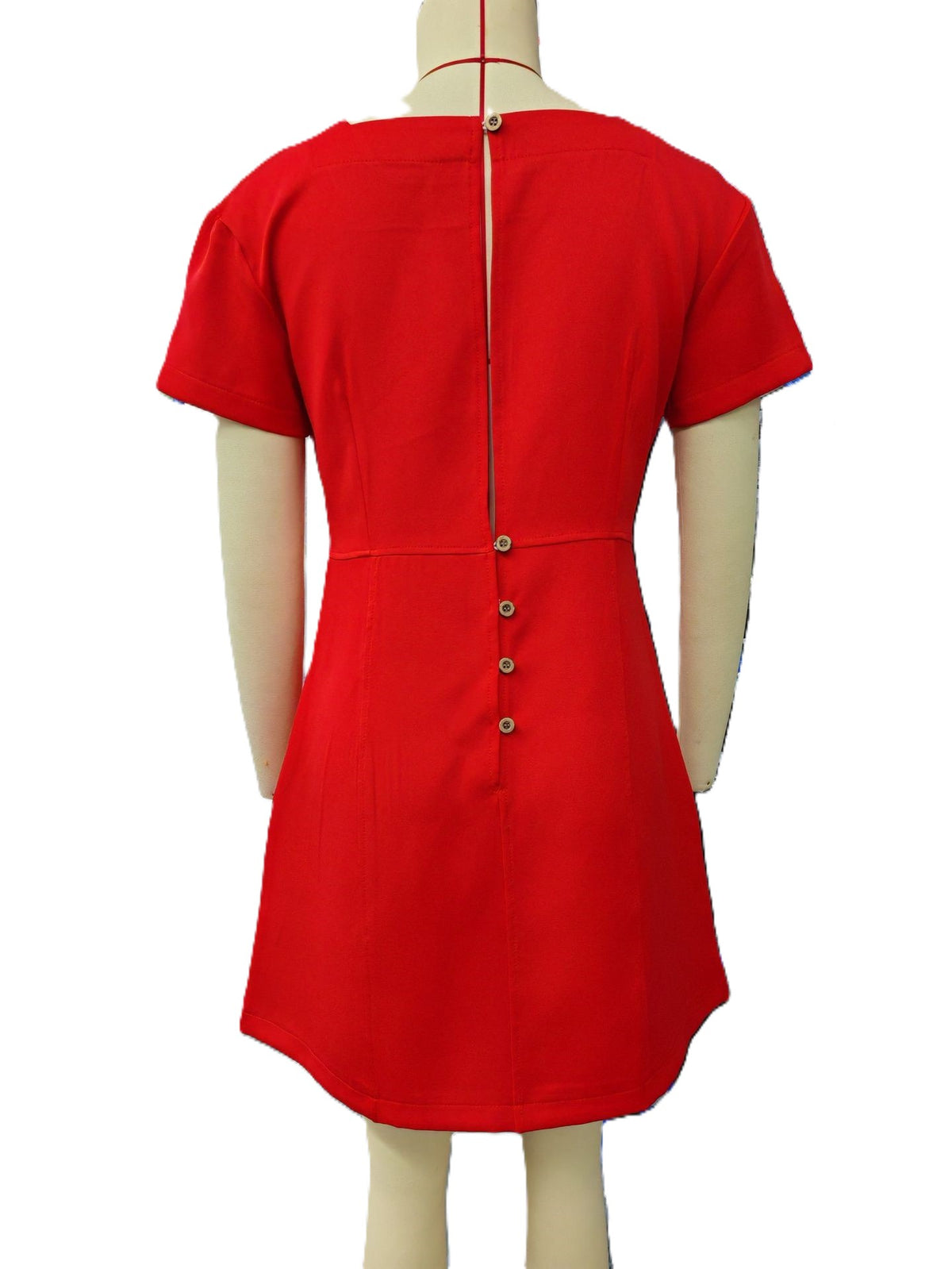 Square Neck Flutter Sleeve Skater Dress - Red - 1