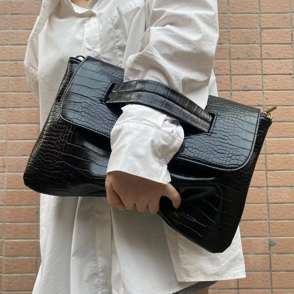Oversized Envelope Clutch with Wrist Handle - Black