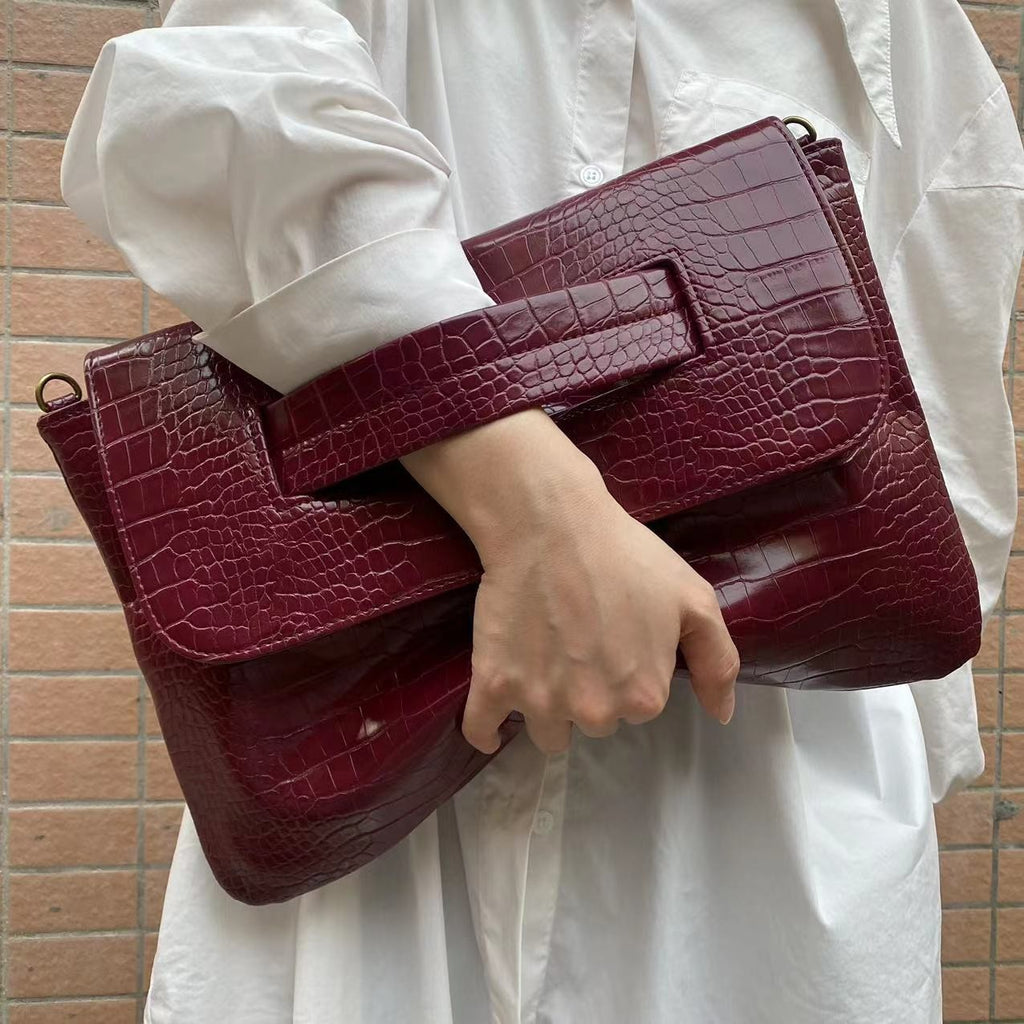 Oversized Envelope Clutch with Wrist Handle - Burgundy