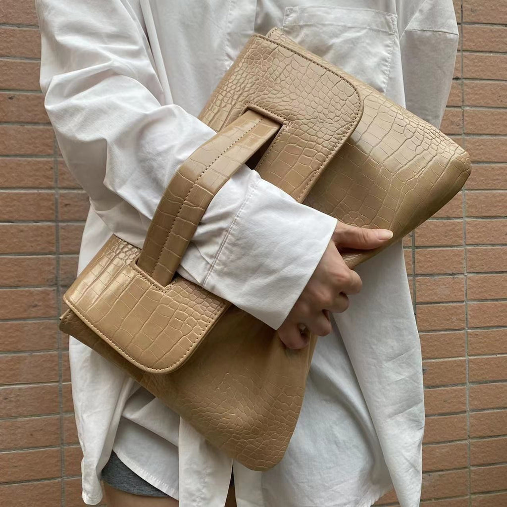 Oversized Envelope Clutch with Wrist Handle - Khaki