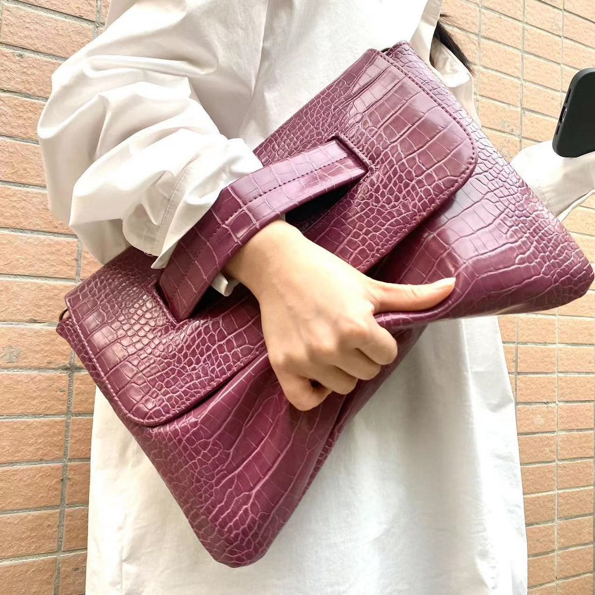 Oversized Envelope Clutch with Wrist Handle - Plum