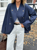 Cropped Double Breasted Trench Jacket - Navyblue
