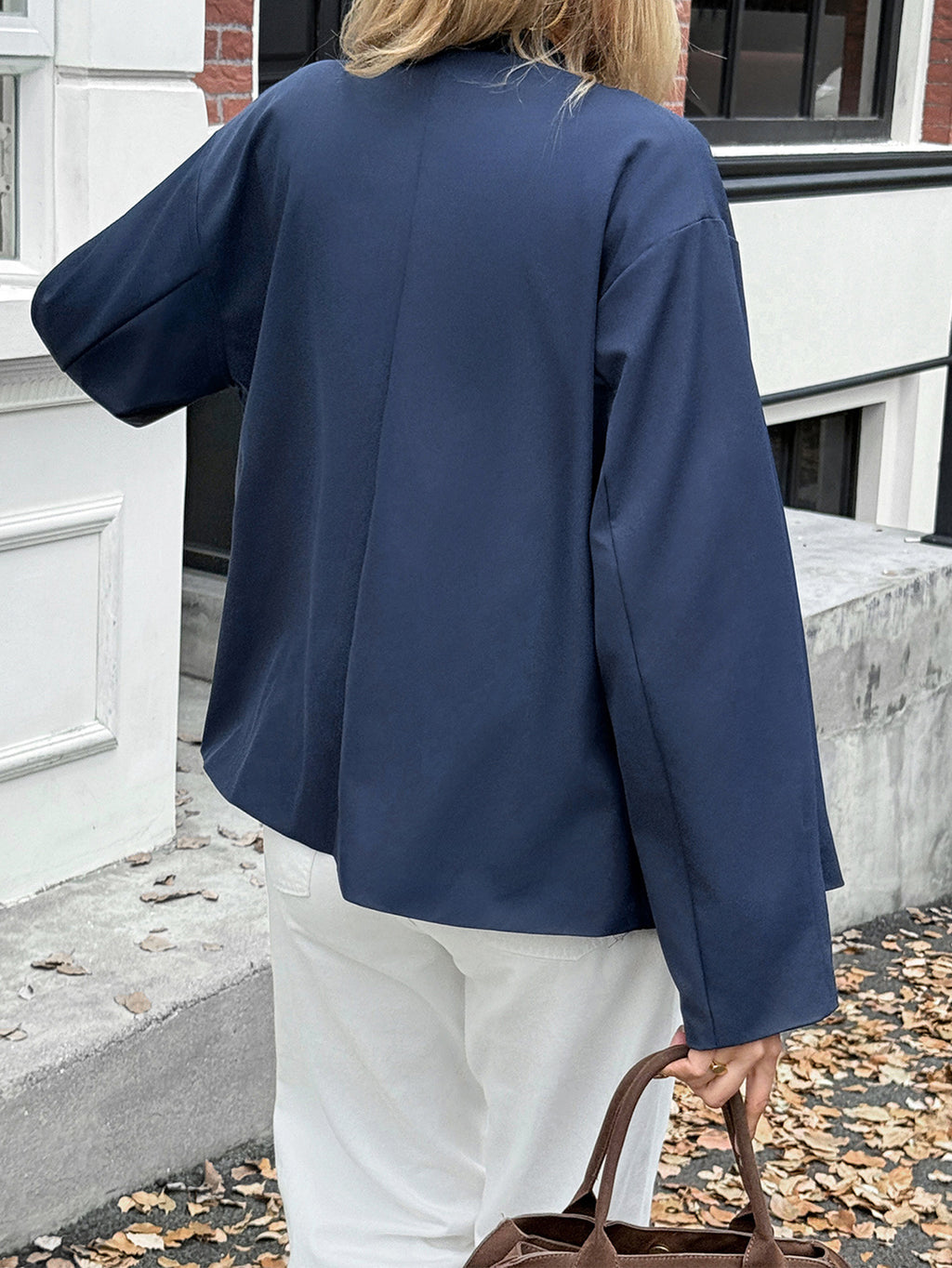 Cropped Double Breasted Trench Jacket - Navyblue - 1