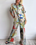 Patchwork Print Shirt And Pant Set - Decor