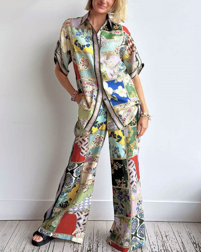 Patchwork Print Shirt And Pant Set - Decor