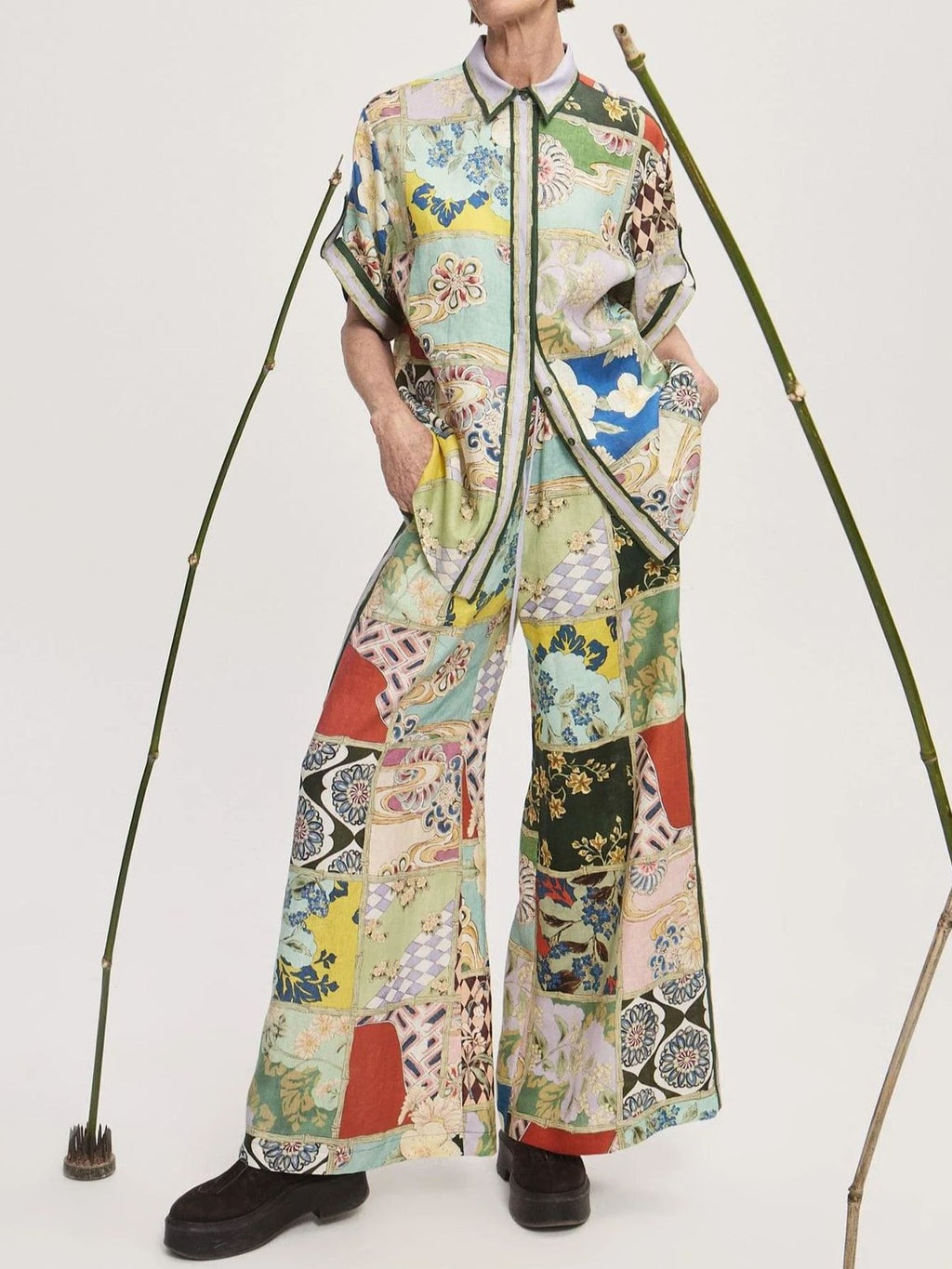 Patchwork Print Shirt And Pant Set - Decor - 1