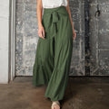 Tiered Ruffle Hem Wide Leg Palazzo Pants - Green