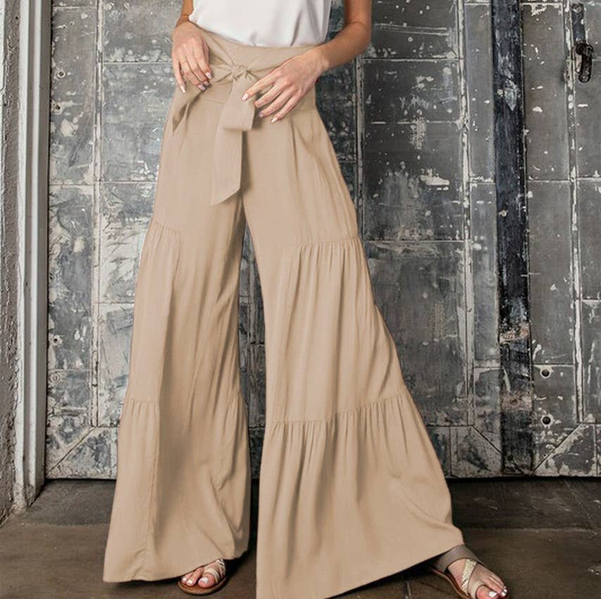 Tiered Ruffle Hem Wide Leg Palazzo Pants