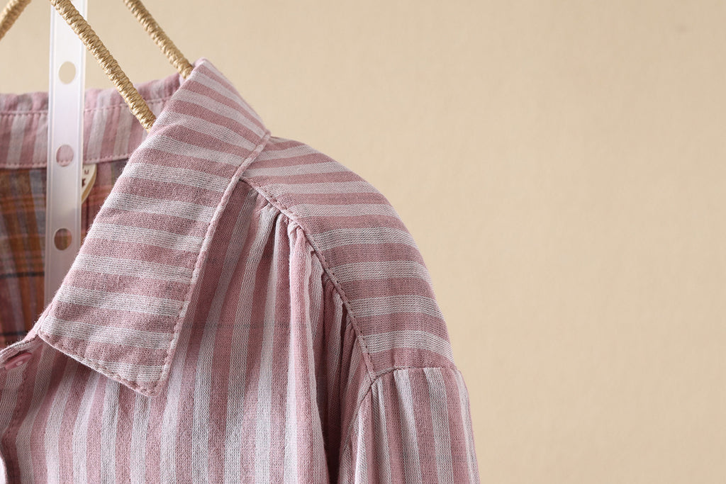 Striped Cotton Button Down Shirt With Rounded Collar - view 12