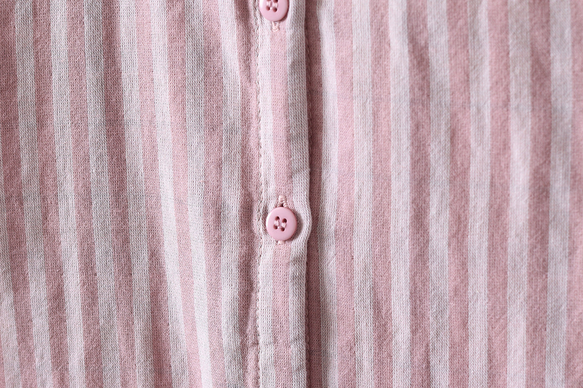 Striped Cotton Button Down Shirt With Rounded Collar - view 13