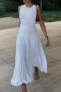 Pleated Rib Knit Column Midi Dress - White