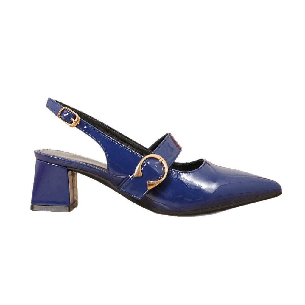 Pointed Toe Slingback Mary Jane Block Heels