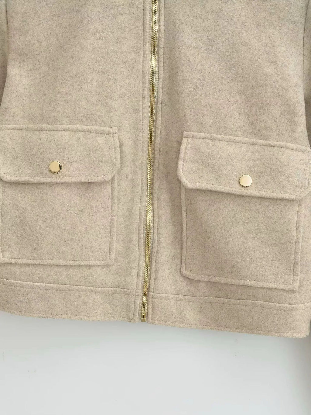 Cropped Brushed Zip Front Utility Jacket - Camel - 4