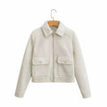 Cropped Brushed Zip Front Utility Jacket - White
