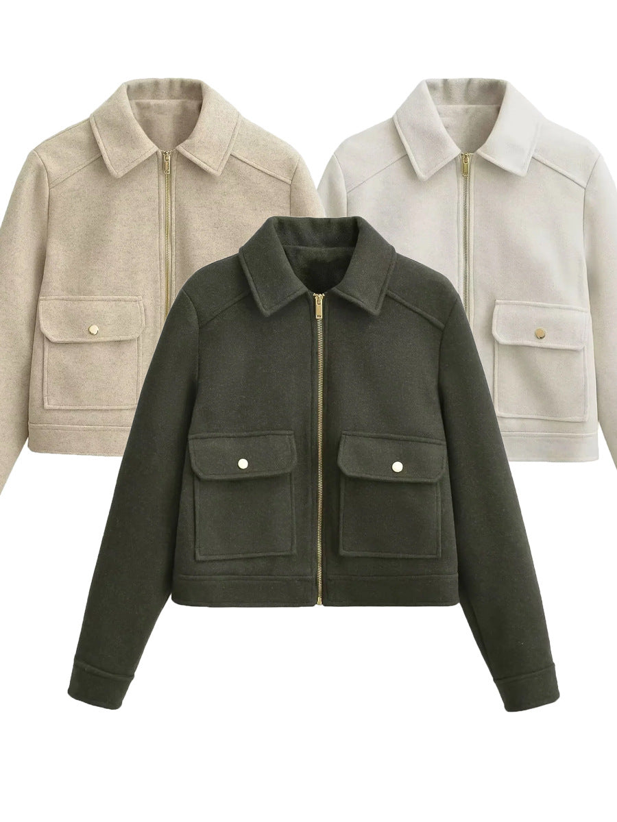Cropped Brushed Zip Front Utility Jacket - view 1