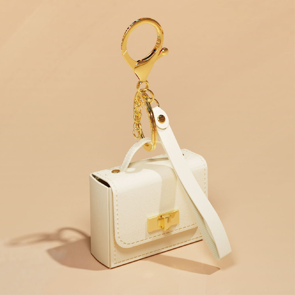 Mini Purse-Shaped Bag Charm Wristlet Keychain - Beige