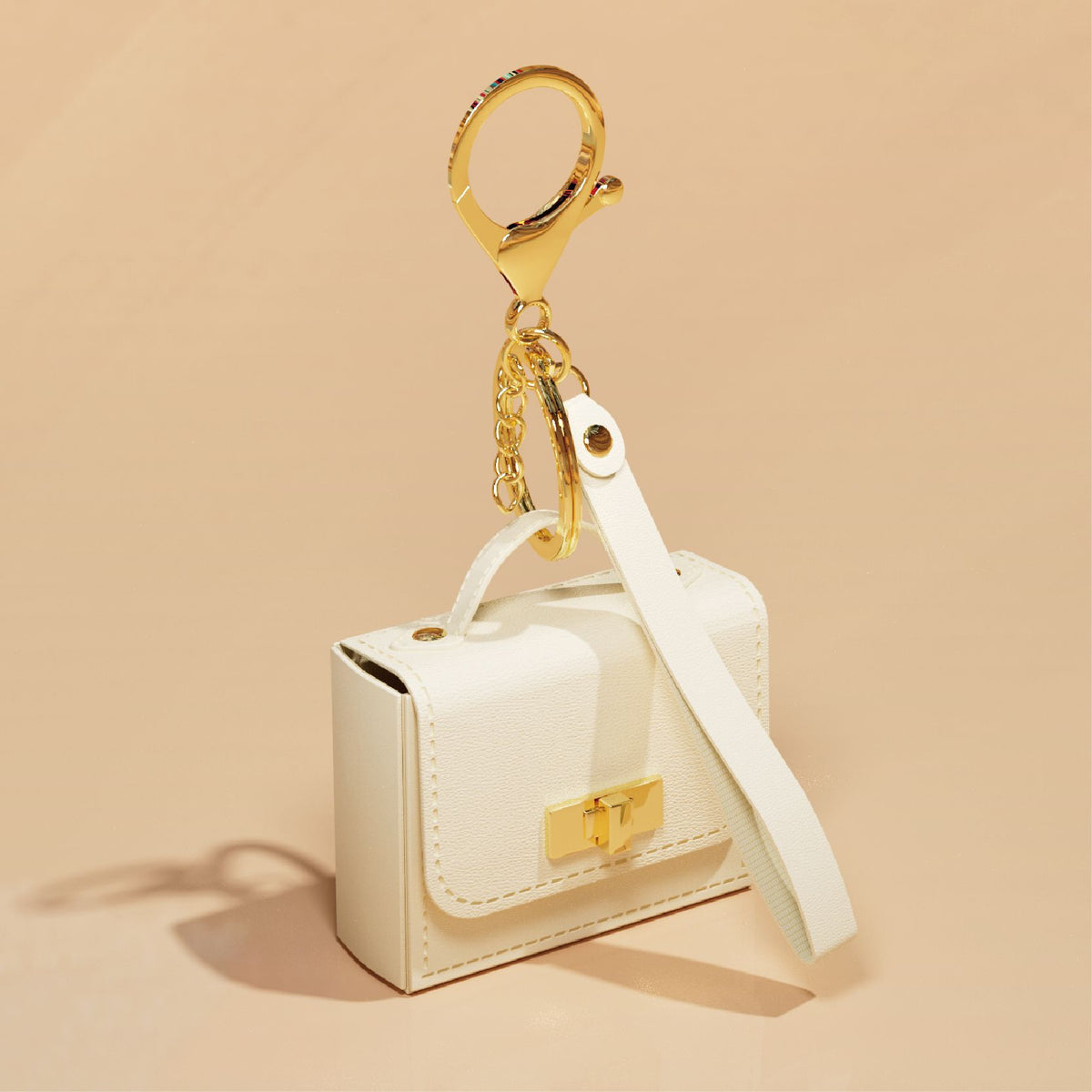 Mini Purse-Shaped Bag Charm Wristlet Keychain - Beige