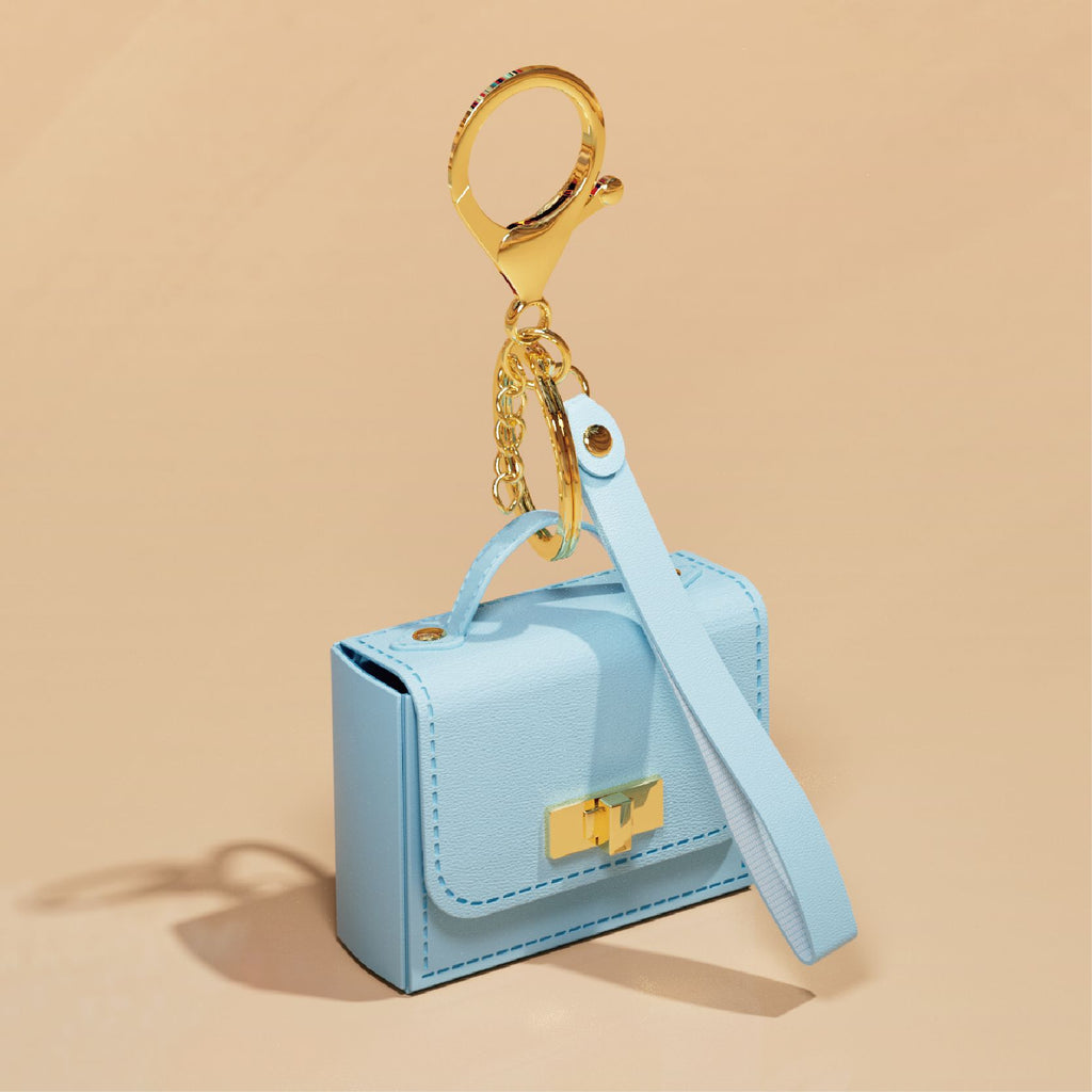 Mini Purse-Shaped Bag Charm Wristlet Keychain - Blue