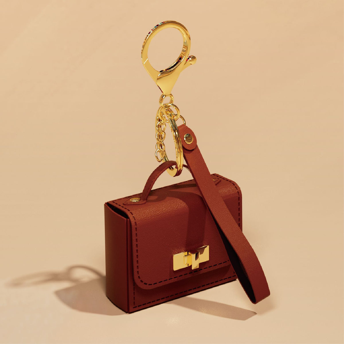 Mini Purse-Shaped Bag Charm Wristlet Keychain - Brown