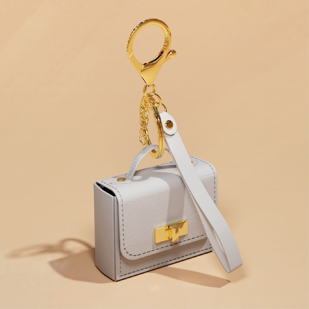 Mini Purse-Shaped Bag Charm Wristlet Keychain - Grey