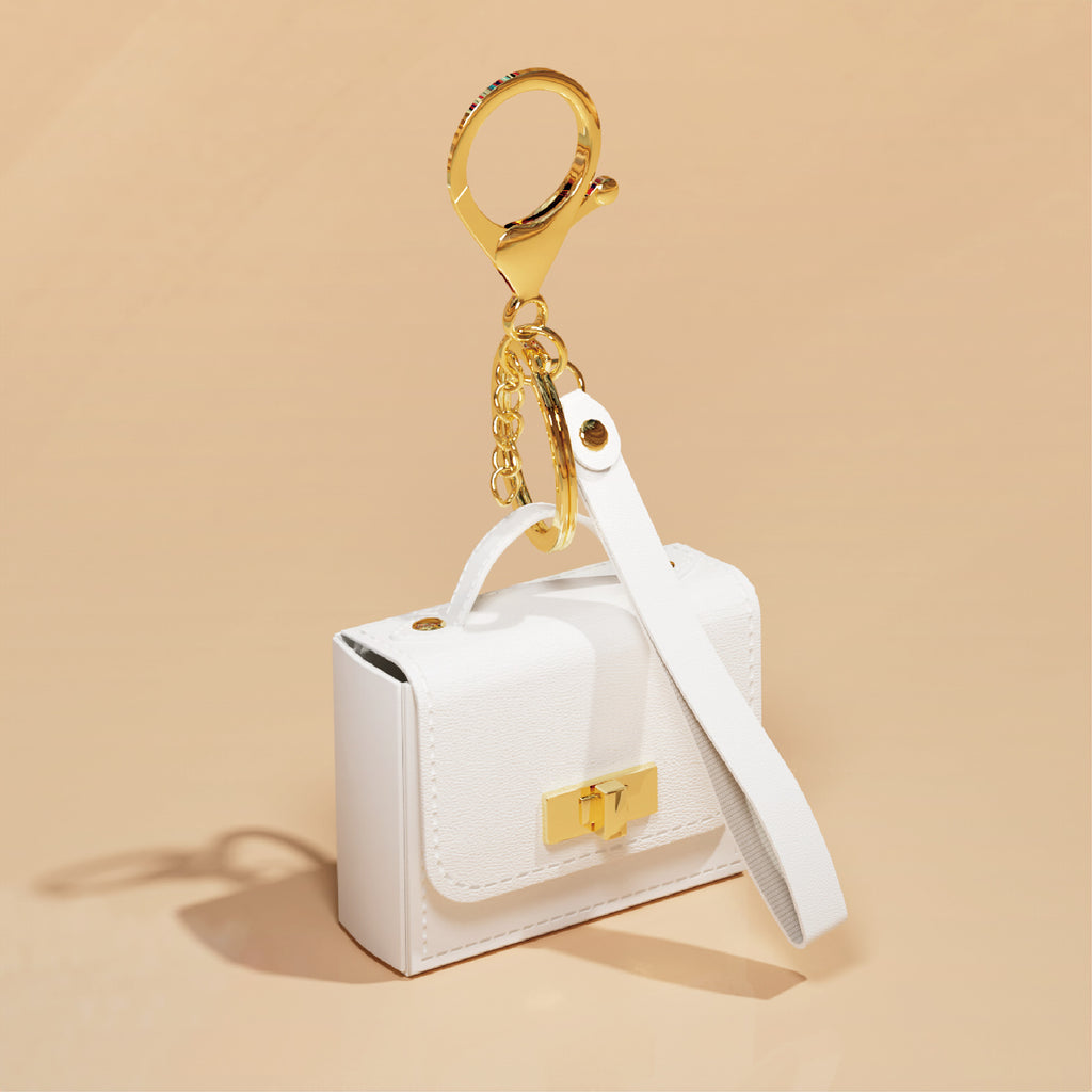 Mini Purse-Shaped Bag Charm Wristlet Keychain - White