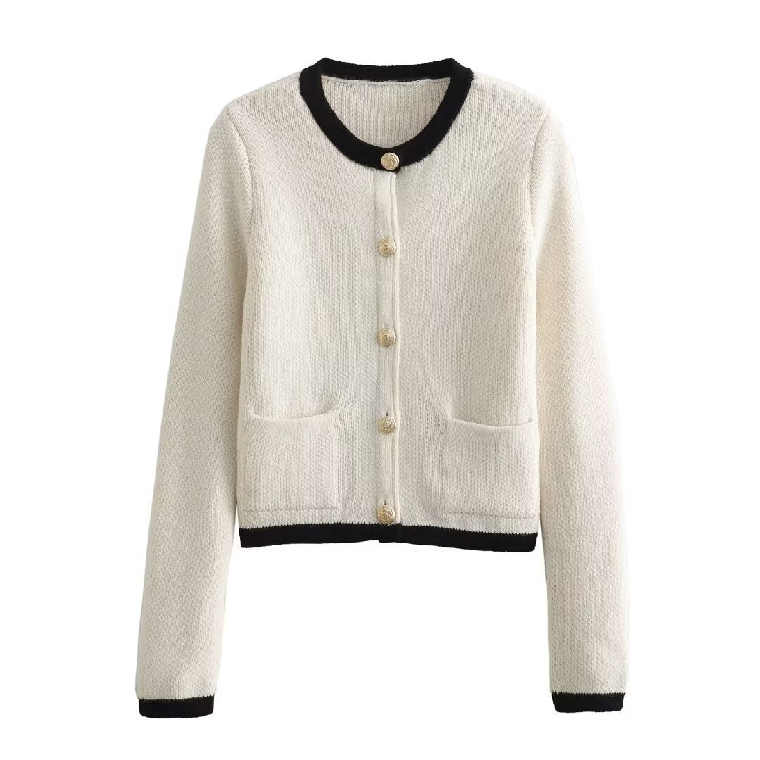 Patch Pocket Cropped Knit Cardigan - BWhite