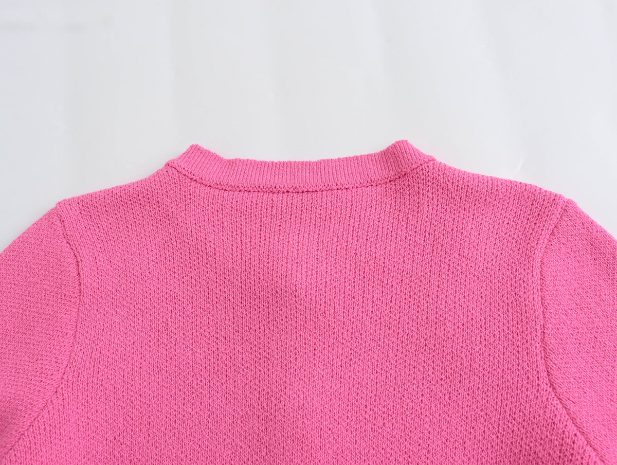Patch Pocket Cropped Knit Cardigan - Fuchsia - 12