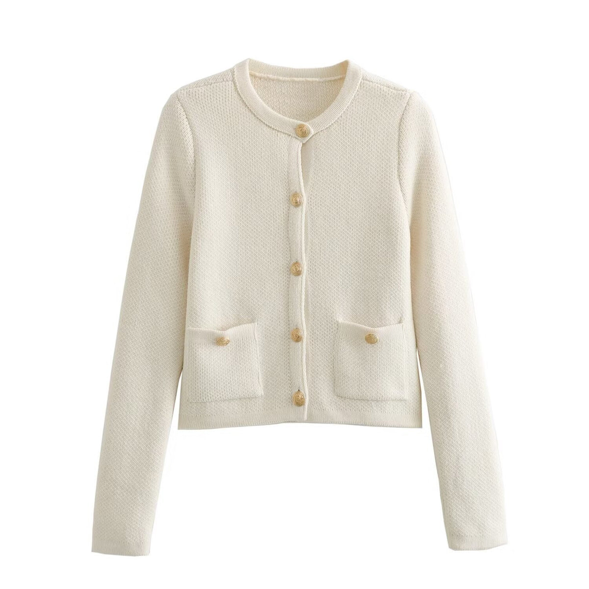 Patch Pocket Cropped Knit Cardigan - White