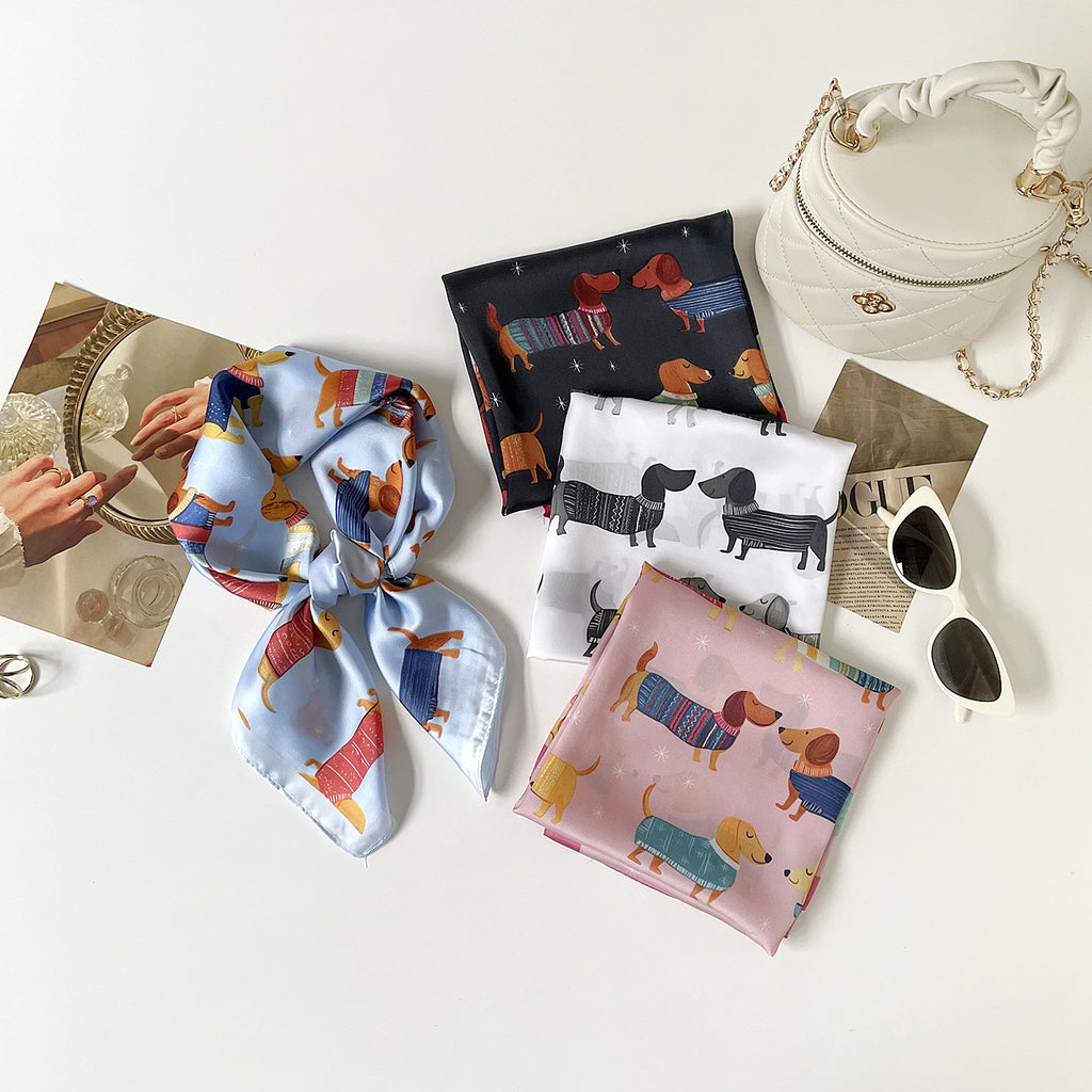 Silky Bandana Neck Scarf with Dachshund Pattern
