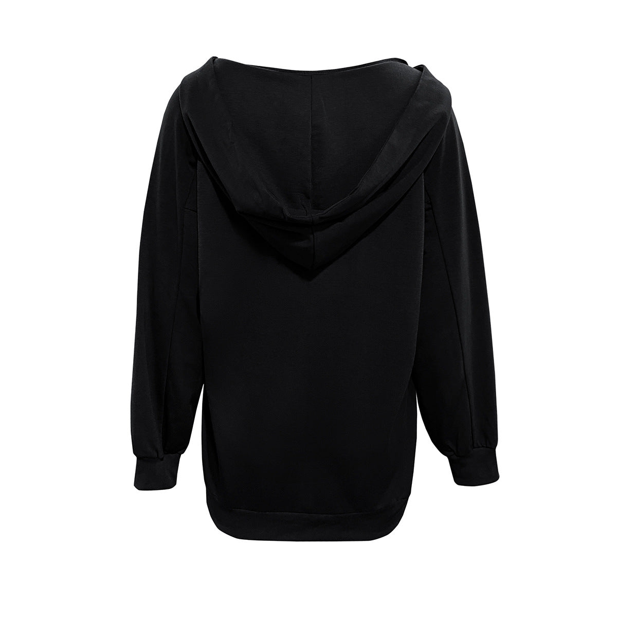 Lace Up V Neck Pullover Hoodie - Black - 2