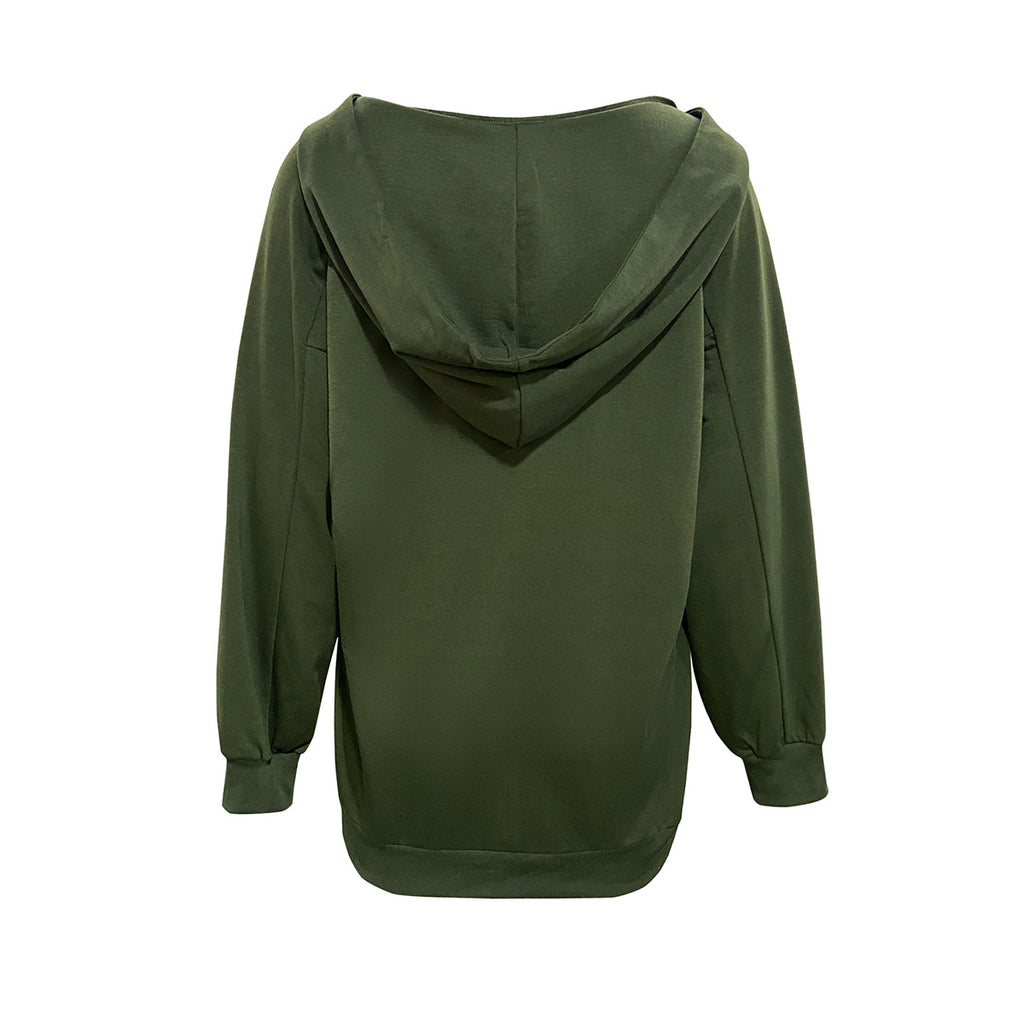 Lace Up V Neck Pullover Hoodie - Green - 2