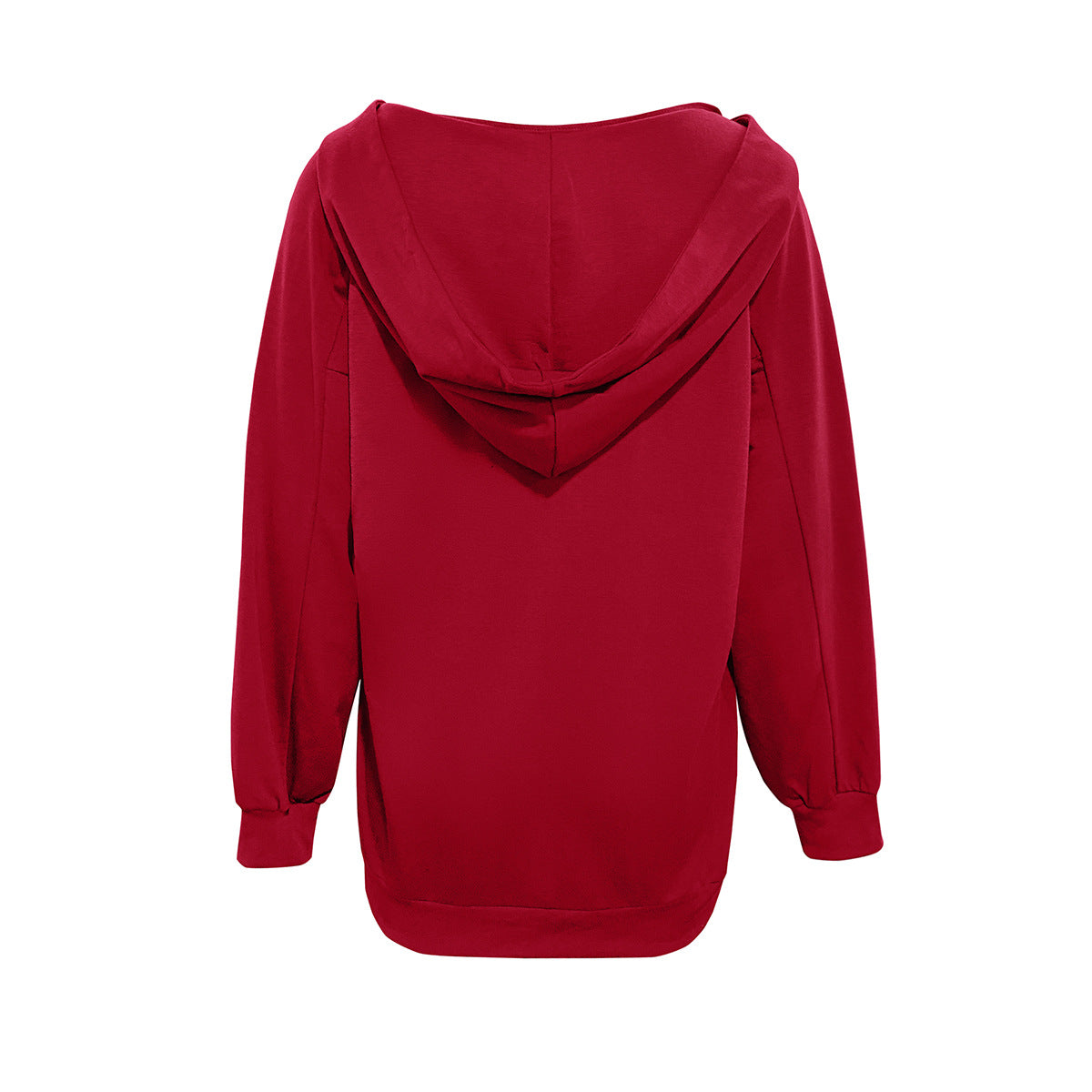 Lace Up V Neck Pullover Hoodie - Winered - 1