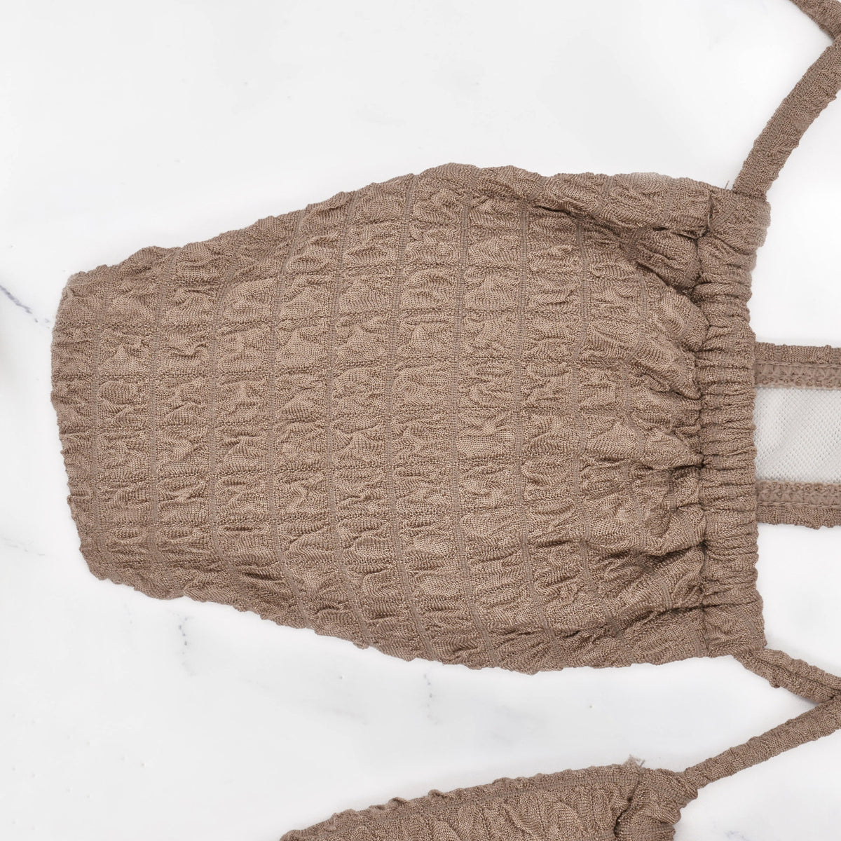 Crinkle Texture Keyhole Halter Bikini Set - Brown - 6