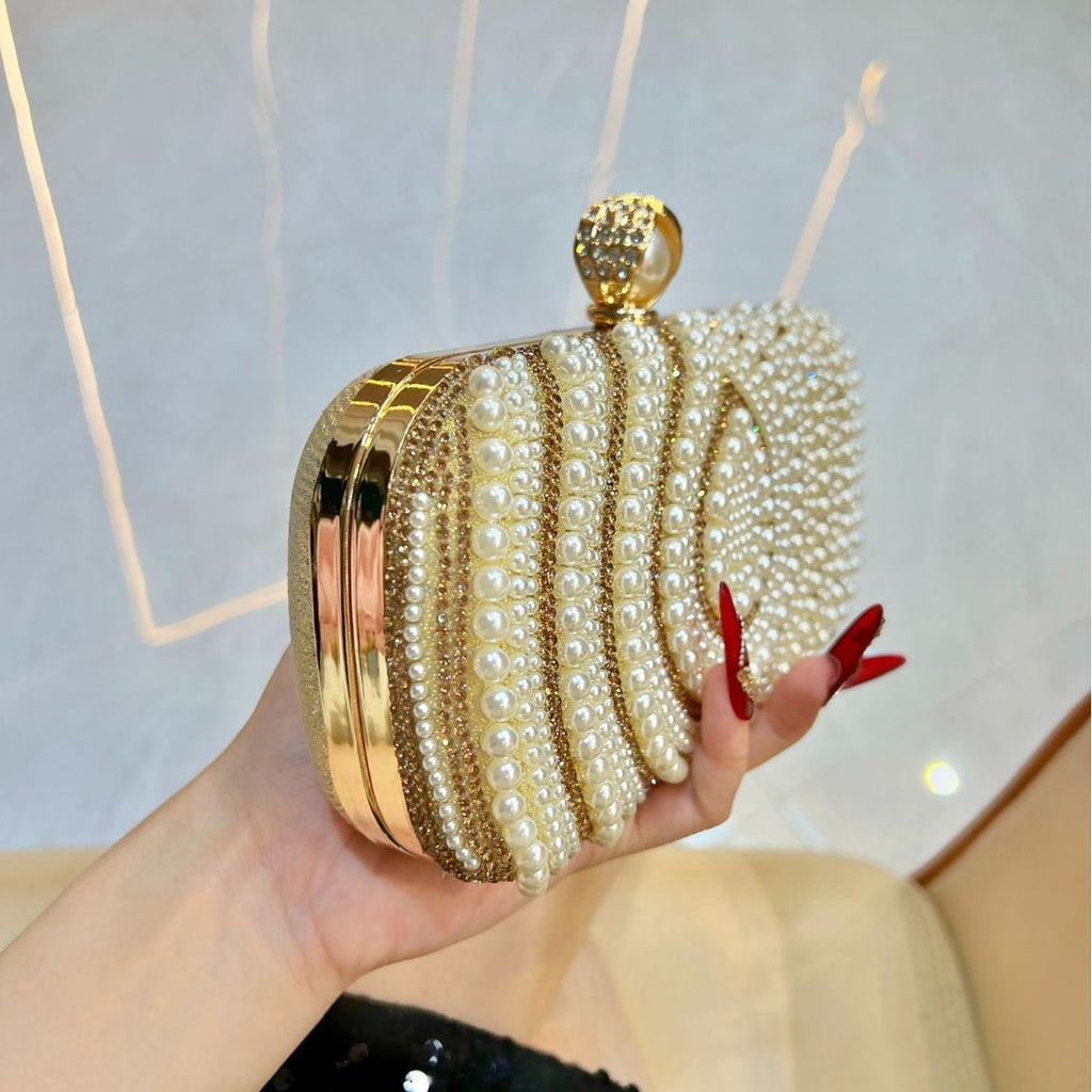 Pearl Teardrop Box Clutch with Chain Strap